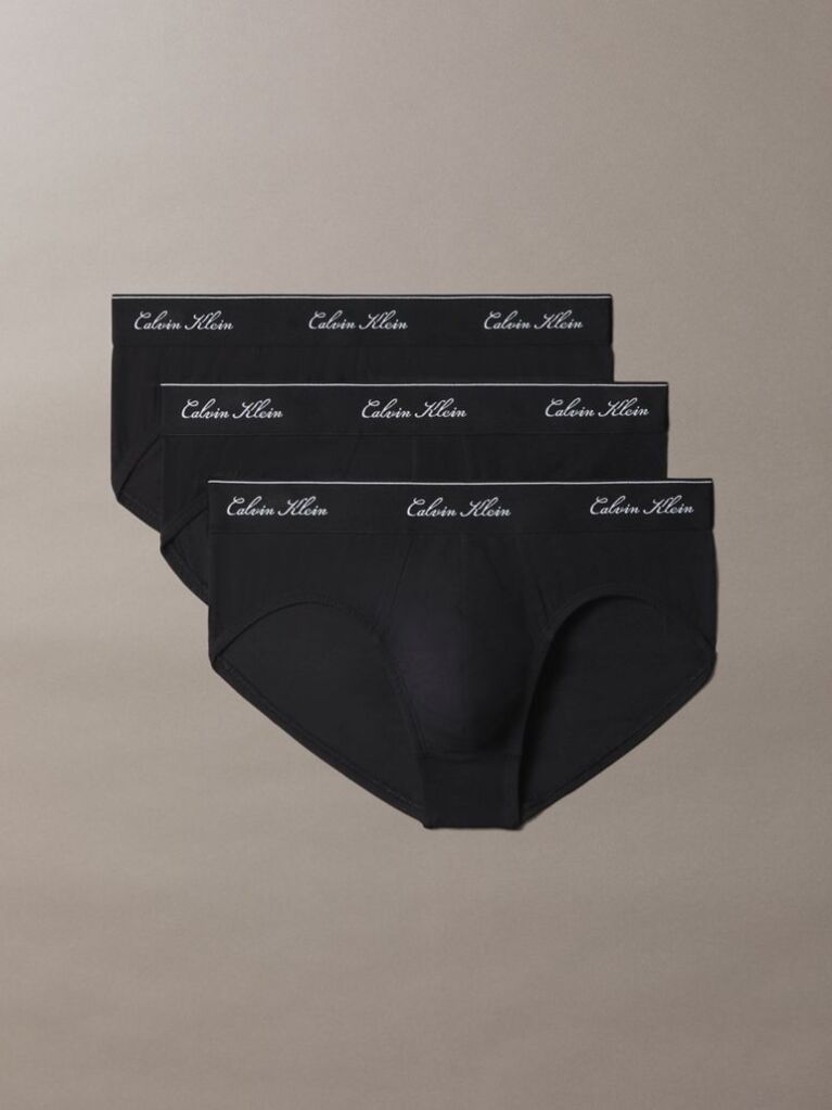 Black 3 Pack Hip Briefs - Icon Cotton Stretch  Men