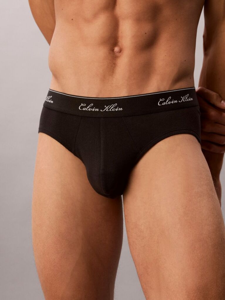 Black 3 Pack Hip Briefs - Icon Cotton Stretch  Men