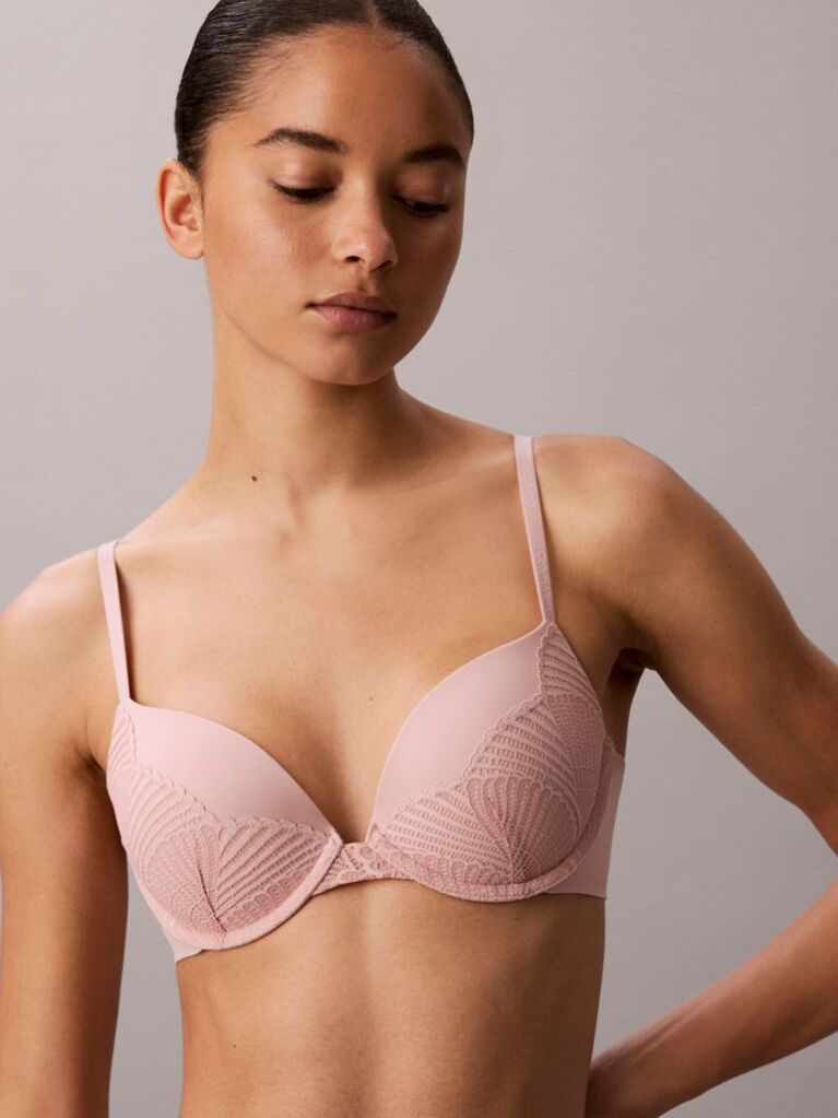 Pink Push Up Plunge Bra - Perfectly Fit Lace  Women