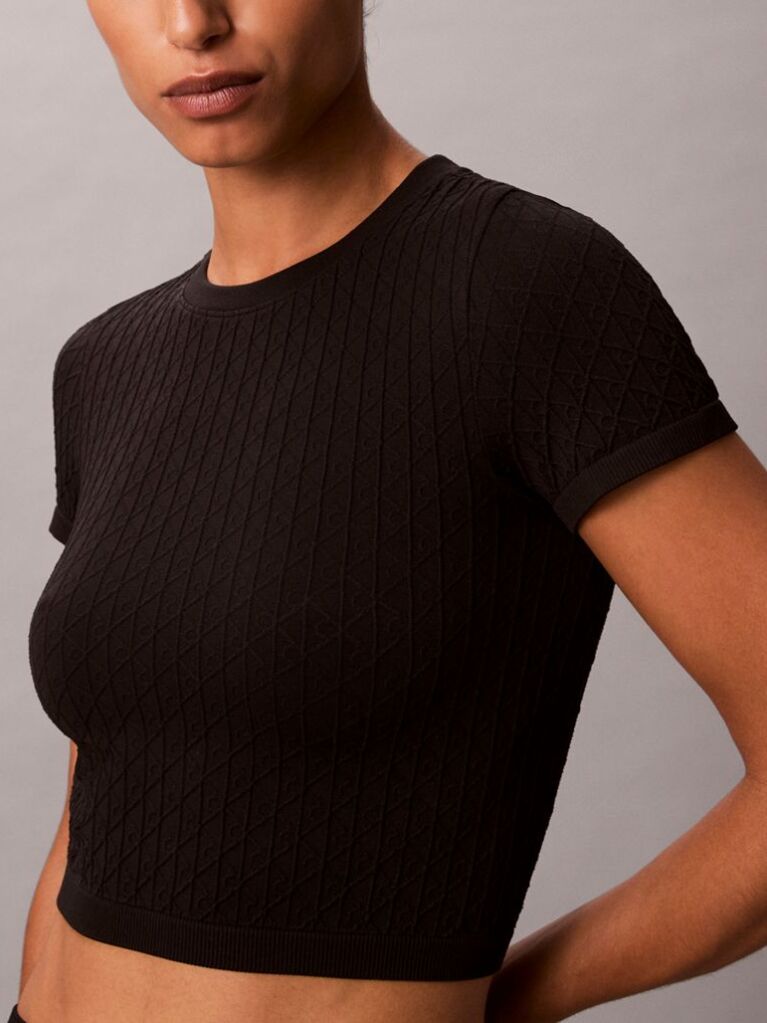Black Rib Emblem Seamless Pyjama Top  Women
