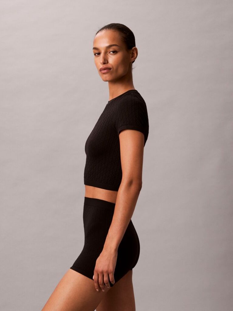 Black Rib Emblem Seamless Pyjama Top  Women