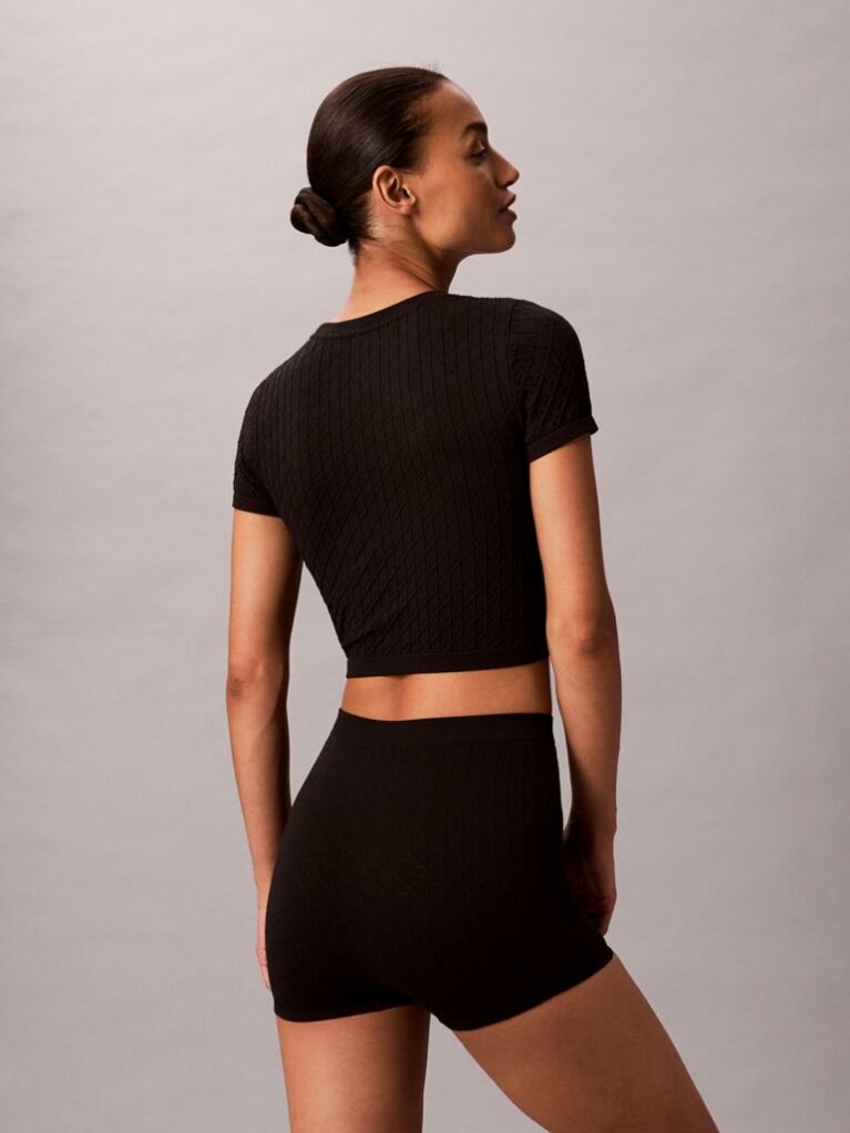 Black Rib Emblem Seamless Pyjama Top  Women