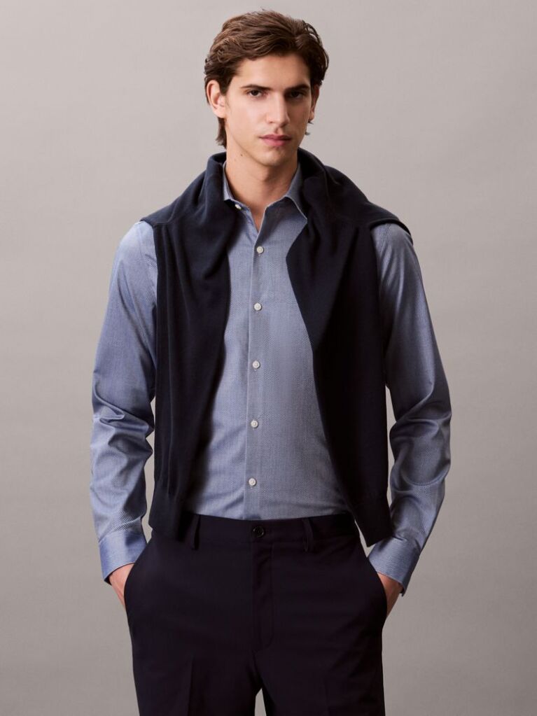Blue Slim Stretch Dress Shirt  Men