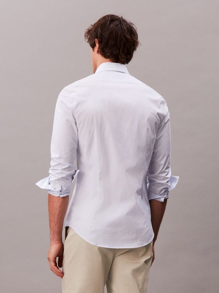 Blue Slim Cotton Poplin Stripe Shirt  Men