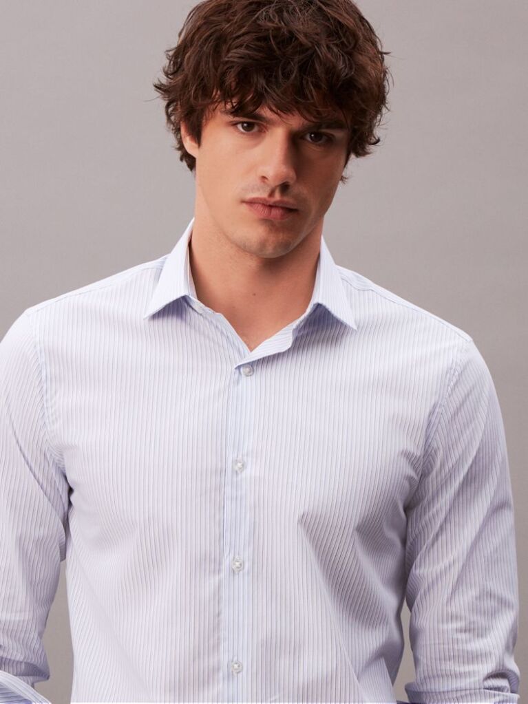 Blue Slim Cotton Poplin Stripe Shirt  Men
