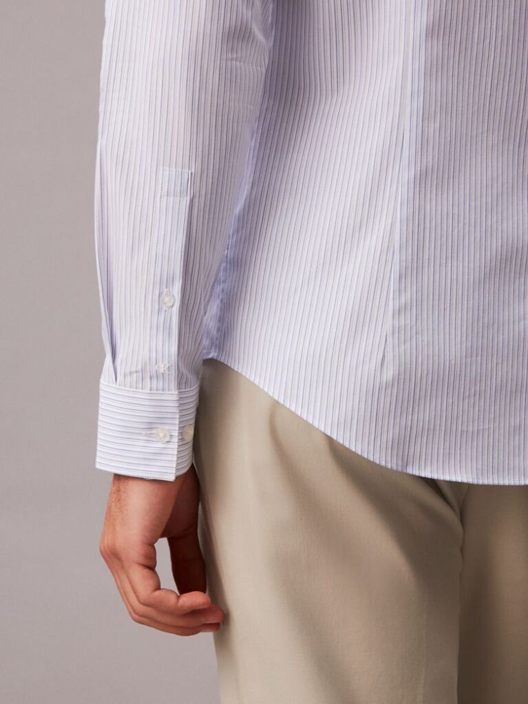 Blue Slim Cotton Poplin Stripe Shirt  Men