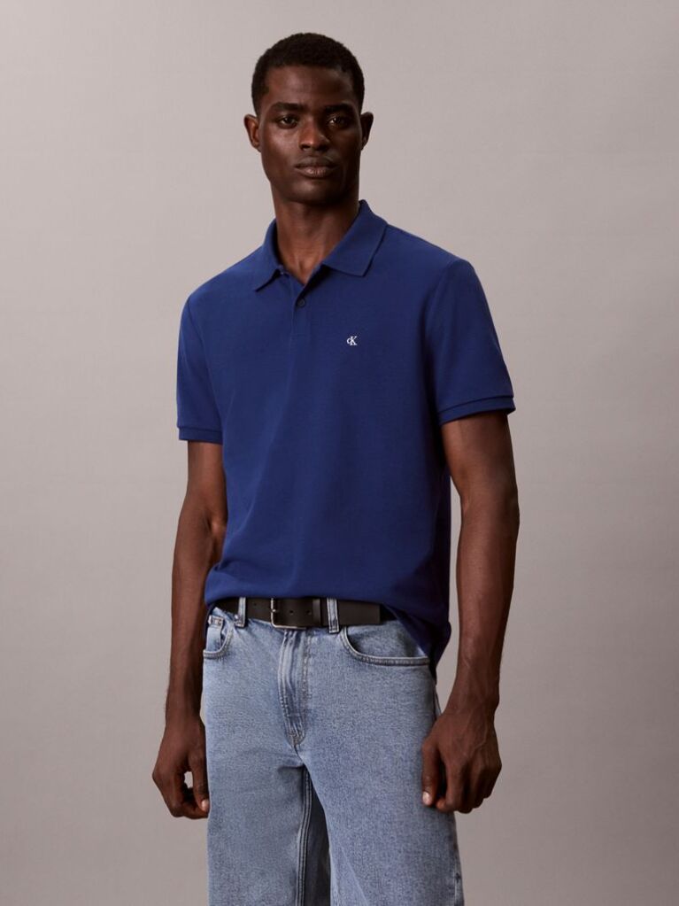 Blue Cotton Piqué Polo Shirt  Men