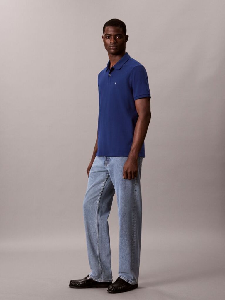 Blue Cotton Piqué Polo Shirt  Men
