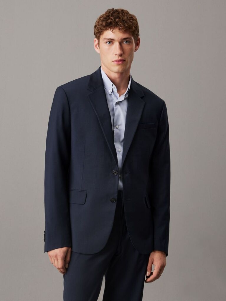 Blue Slim Wool Blend Blazer  Men