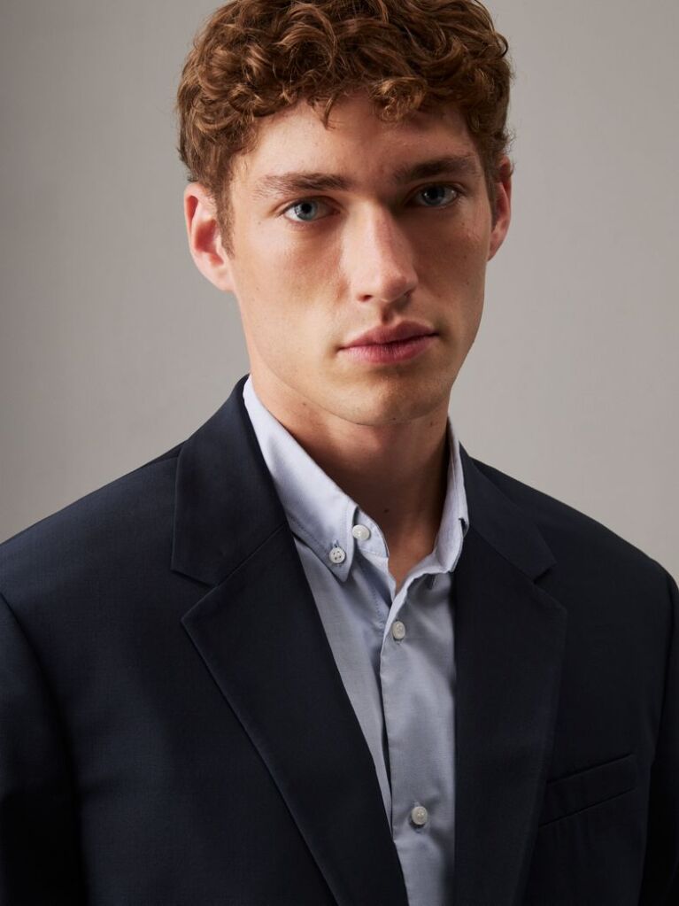 Blue Slim Wool Blend Blazer  Men
