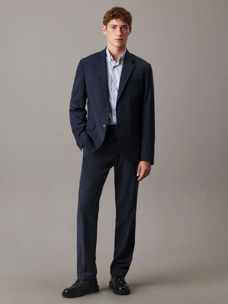 Blue Slim Wool Blend Blazer  Men