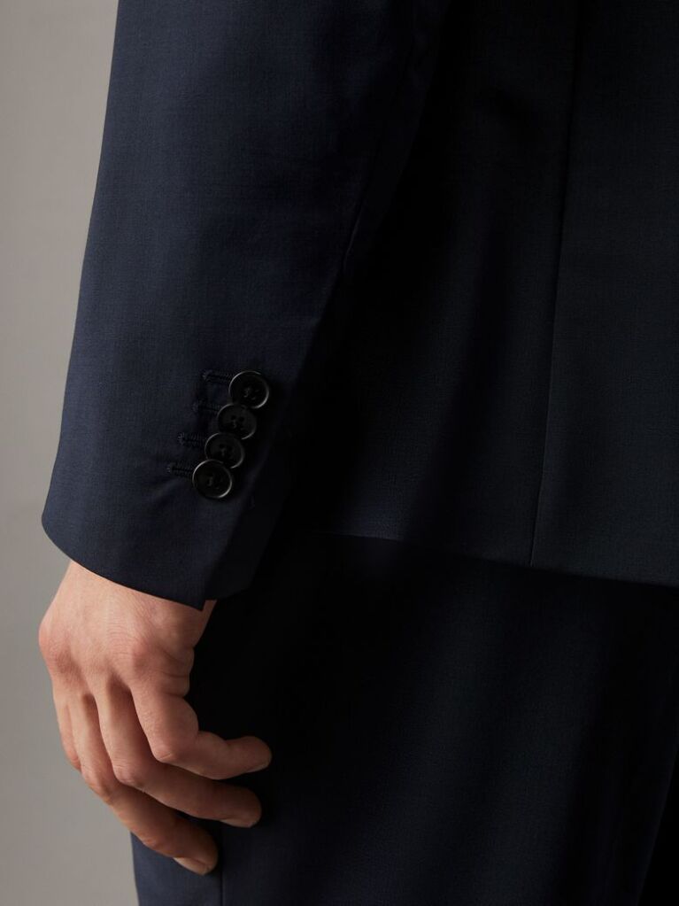 Blue Slim Wool Blend Blazer  Men