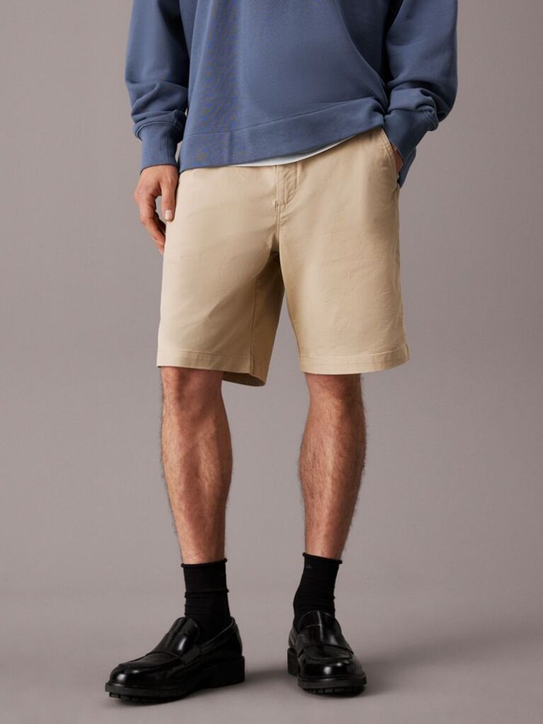 Μπεζ Chino Βερμούδα Από Μαλακό Twill  Άνδρας