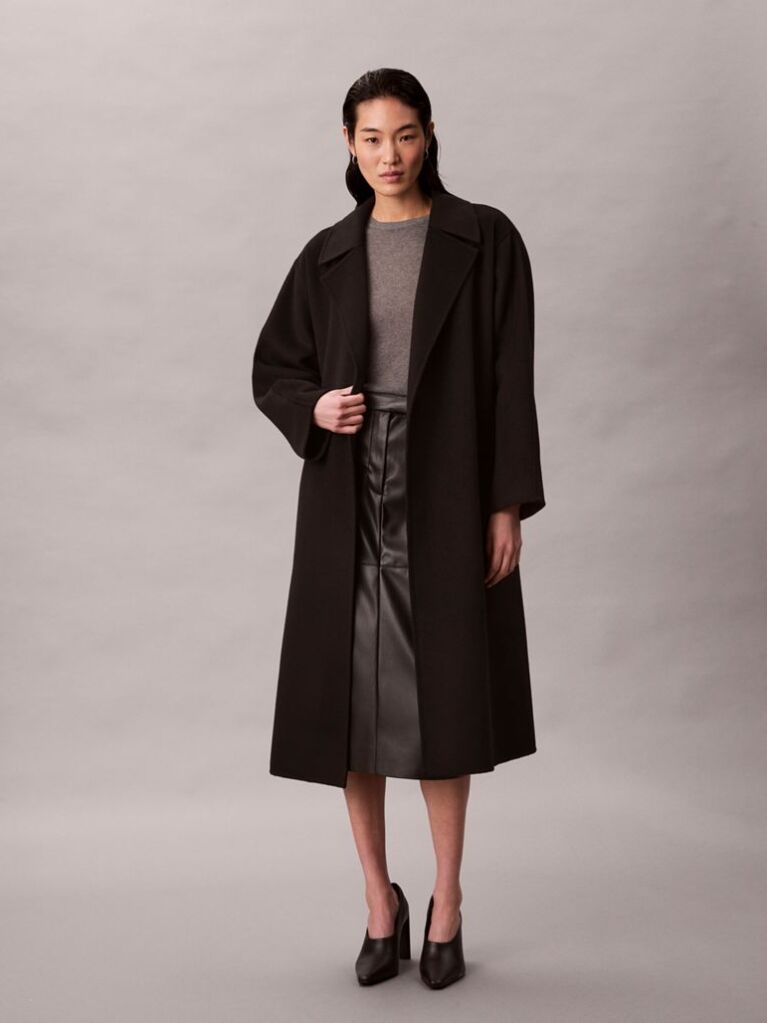 Black Belted Wool Trench Coat  Women