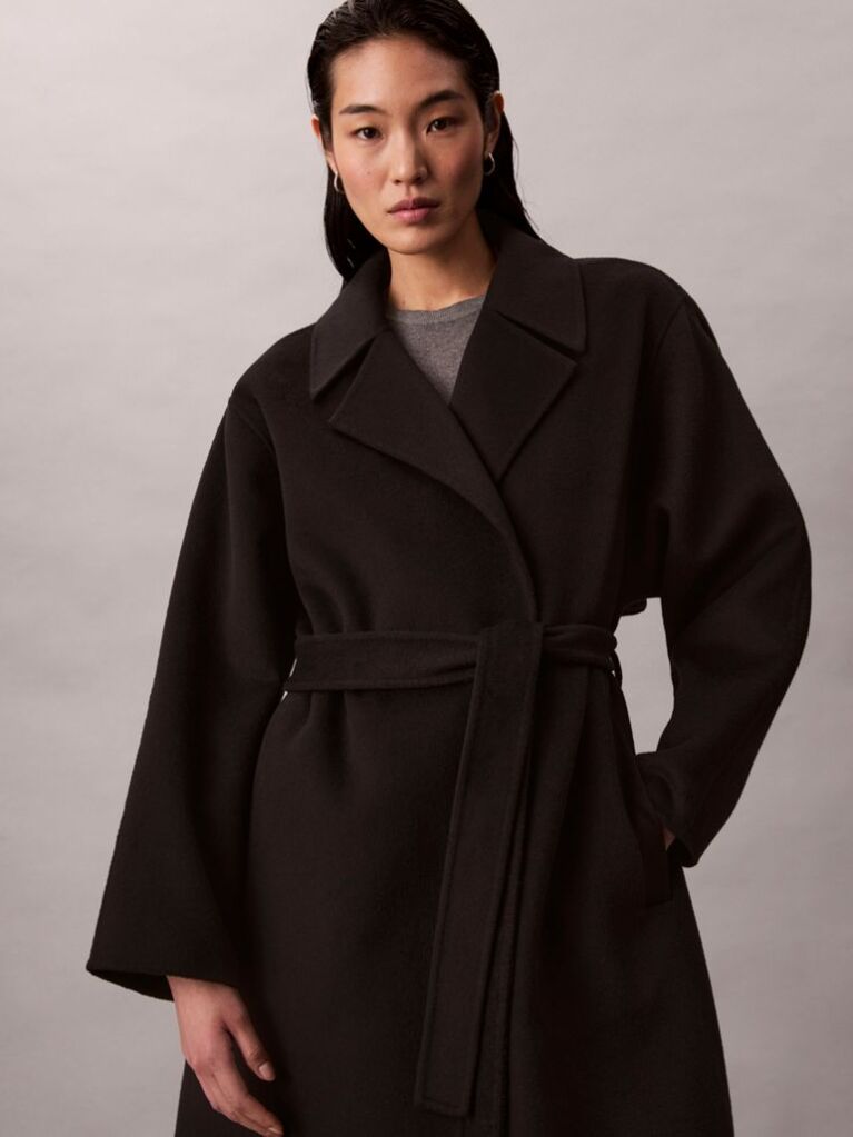 Black Belted Wool Trench Coat  Women