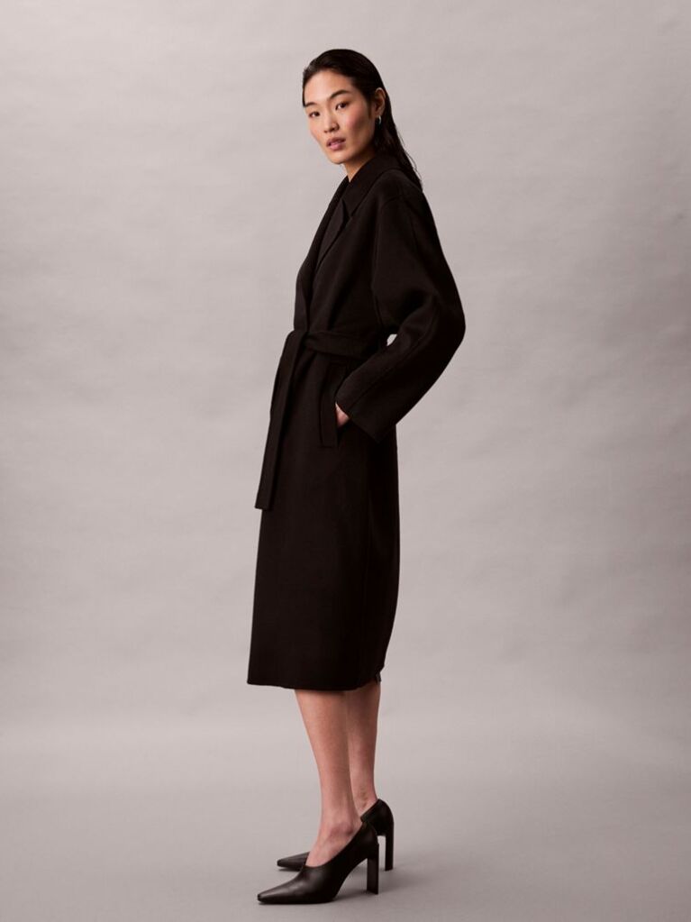 Black Belted Wool Trench Coat  Women