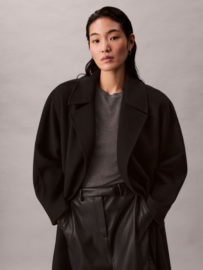 Black Belted Wool Trench Coat  Women