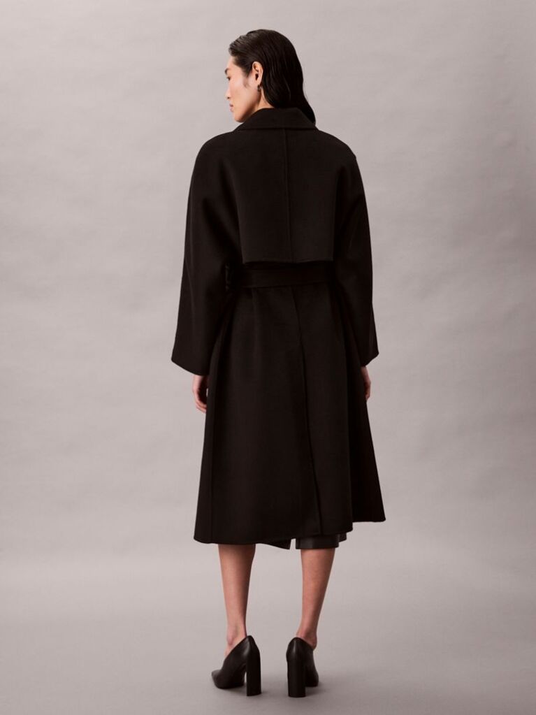 Black Belted Wool Trench Coat  Women