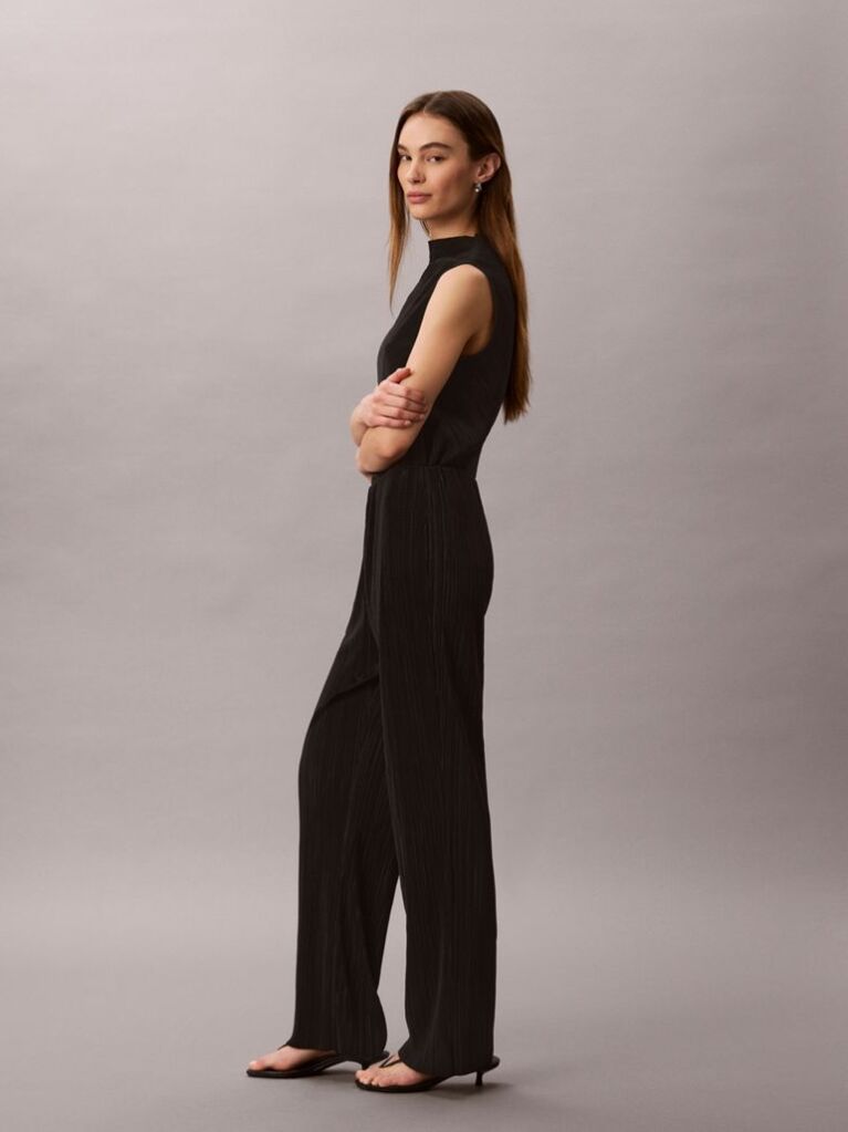 Black Plisse Pull On Trousers  Women