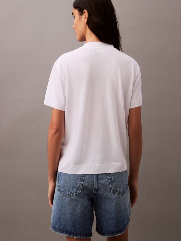 Λευκό T-Shirt Από Lyocell Με Όρθιο Γιακά  Γυναίκα