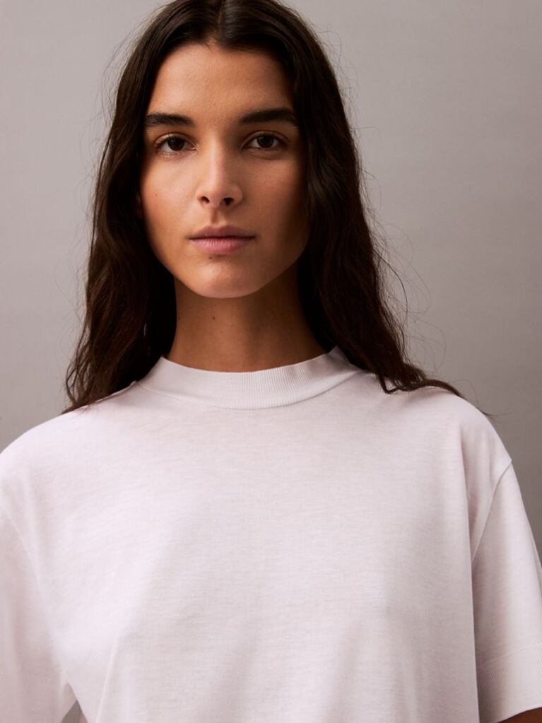 Λευκό T-Shirt Από Lyocell Με Όρθιο Γιακά  Γυναίκα