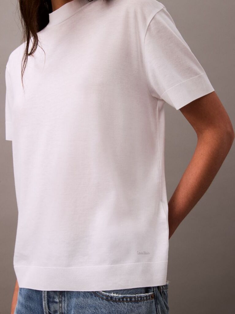 Λευκό T-Shirt Από Lyocell Με Όρθιο Γιακά  Γυναίκα
