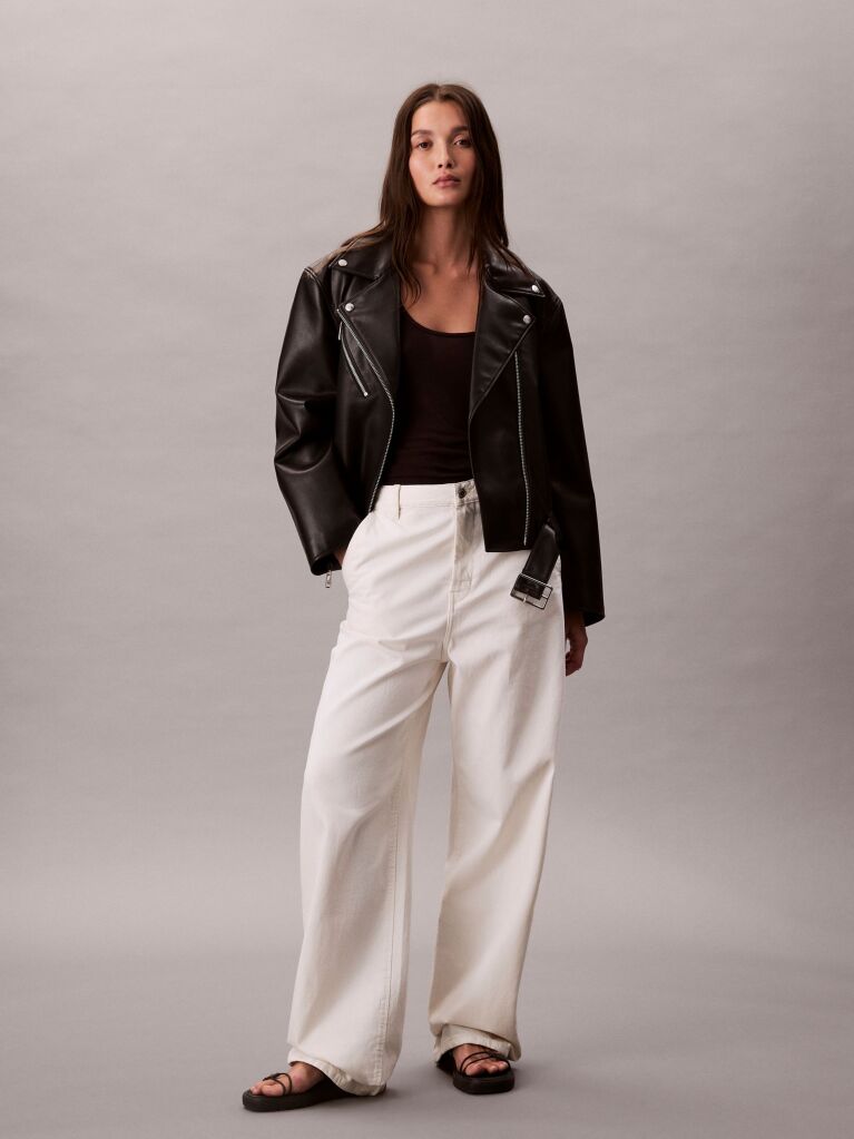 Black Faux Leather Biker Jacket  Women