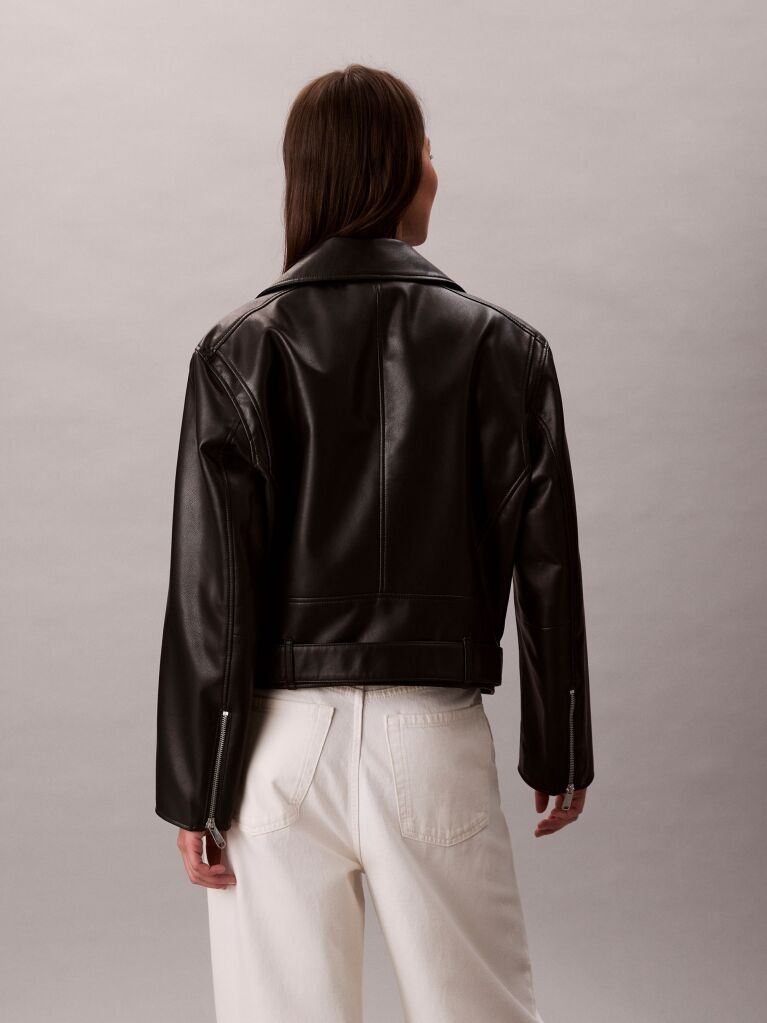 Black Faux Leather Biker Jacket  Women