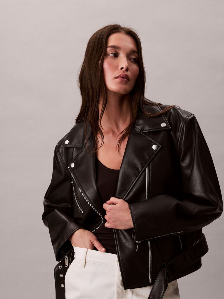 Black Faux Leather Biker Jacket  Women