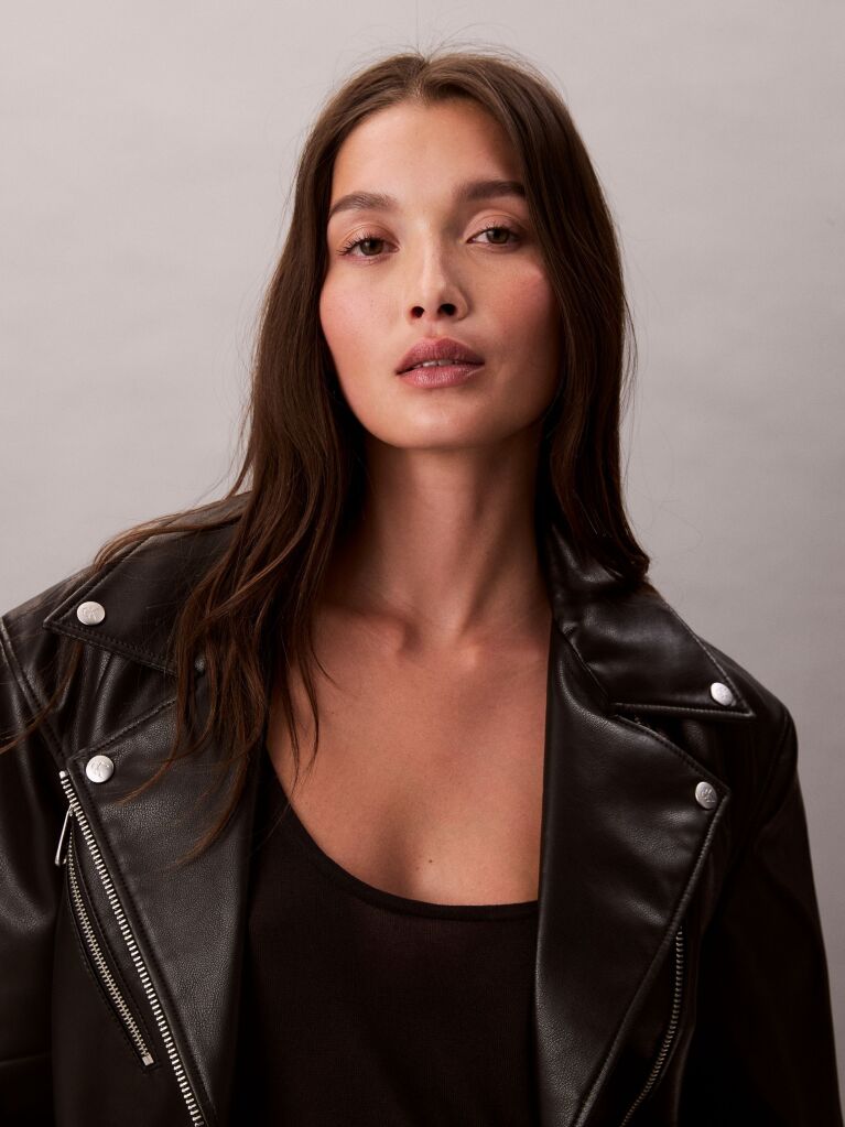 Black Faux Leather Biker Jacket  Women