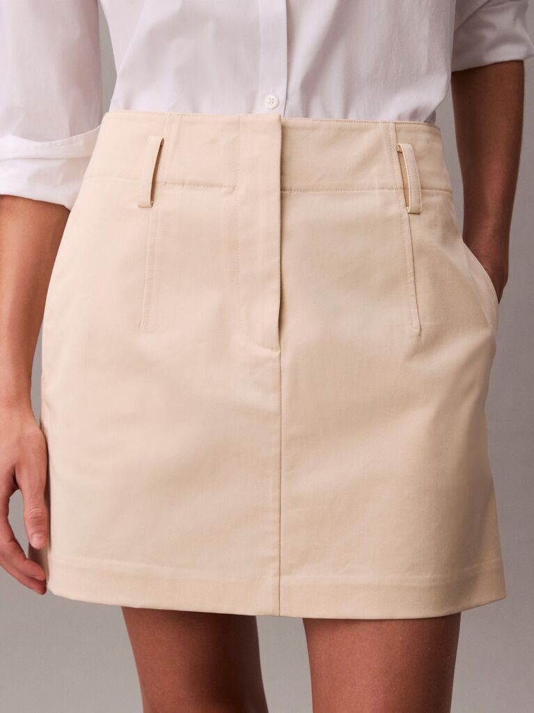 Beige Cotton Stretch Chino Mini Skirt  Women
