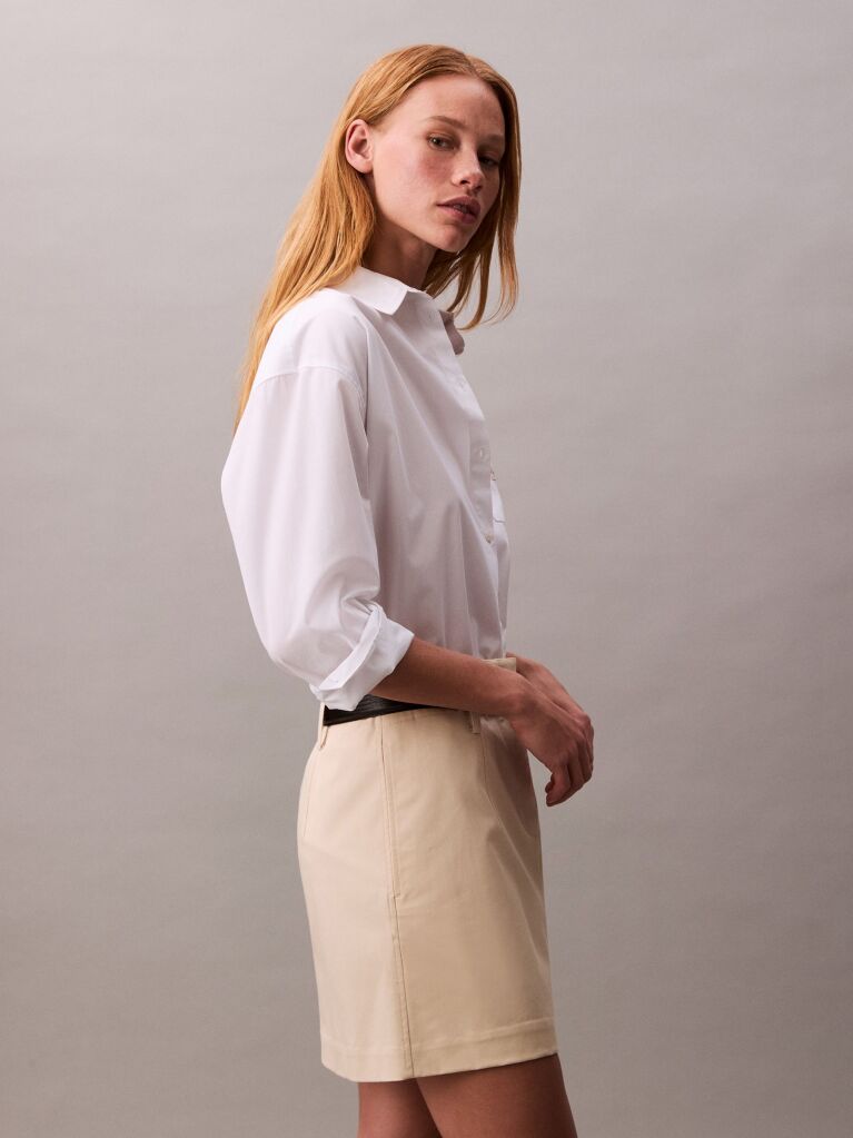 Beige Cotton Stretch Chino Mini Skirt  Women