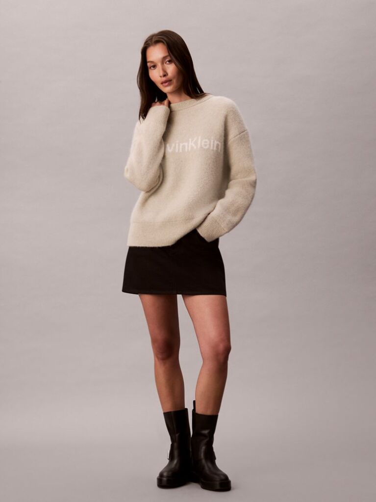 White Alpaca Blend Logo Jumper  Women