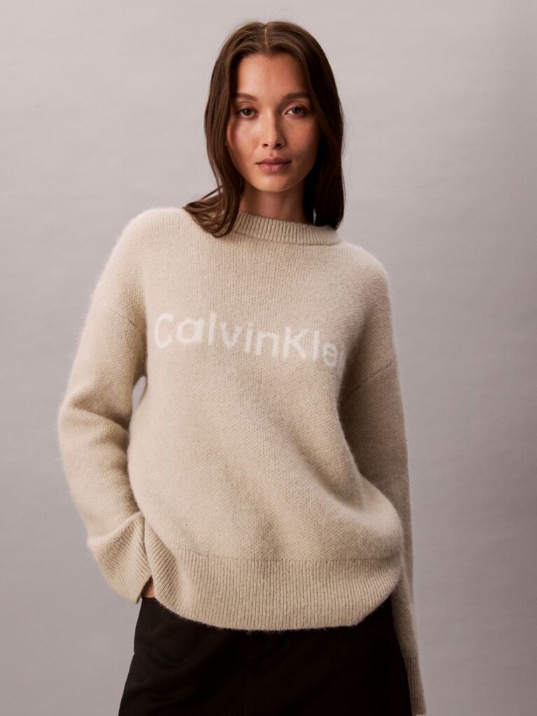 White Alpaca Blend Logo Jumper  Women