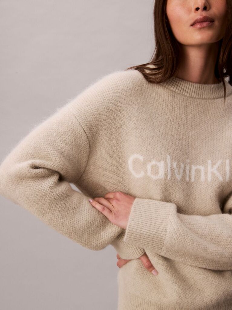 White Alpaca Blend Logo Jumper  Women