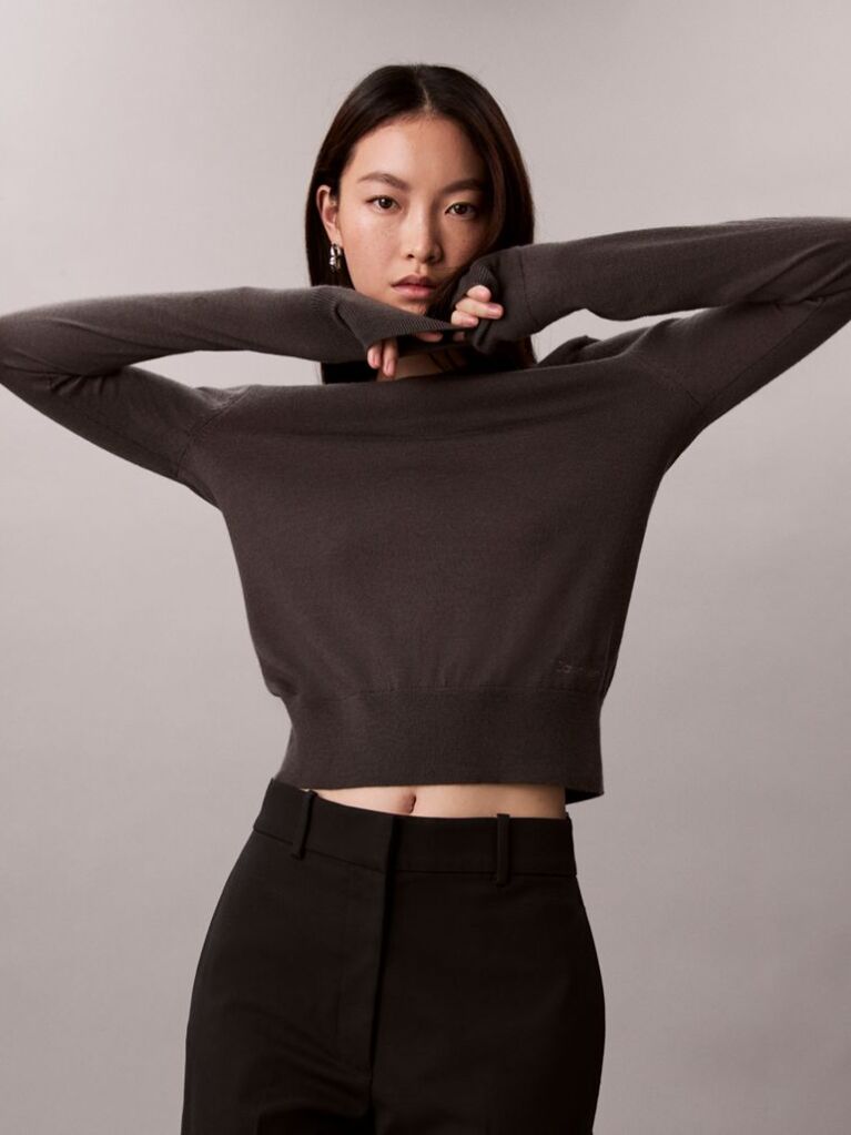 Grey Merino Wool Crew Neck Jumper  Women