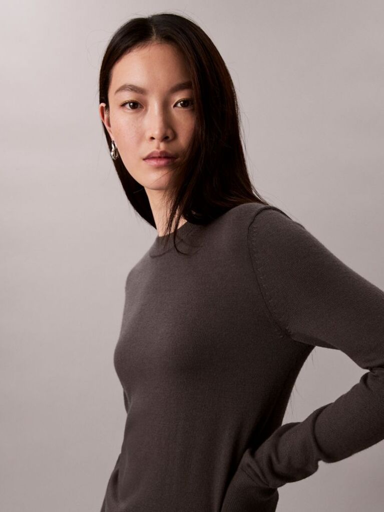 Grey Merino Wool Crew Neck Jumper  Women