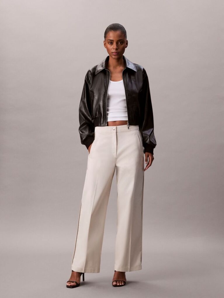 Beige Cotton Twill Logo Tape Trousers  Women
