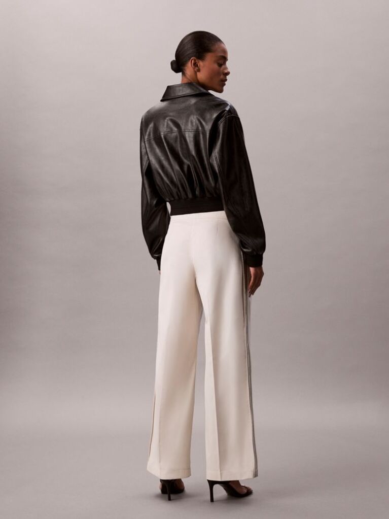 Beige Cotton Twill Logo Tape Trousers  Women