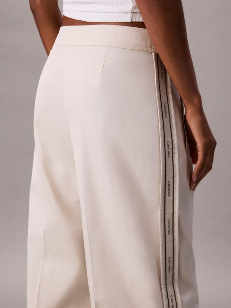 Beige Cotton Twill Logo Tape Trousers  Women