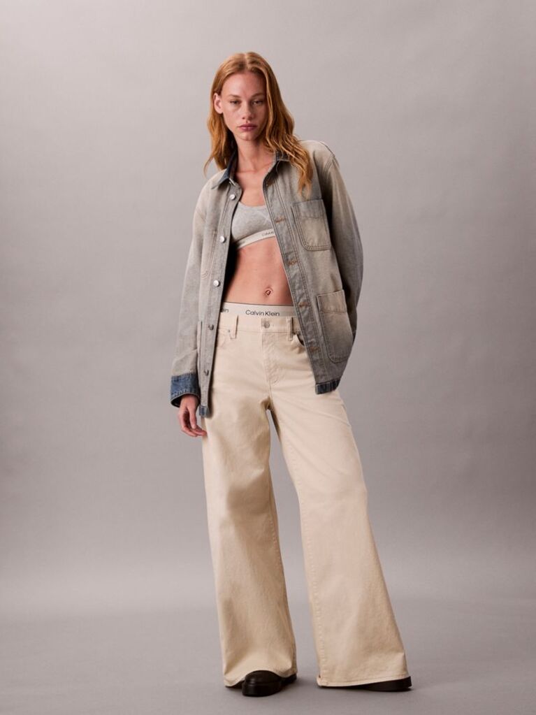 Λευκό Παντελόνι Σε Πολύ Φαρδιά Γραμμή Από Twill  Γυναίκα