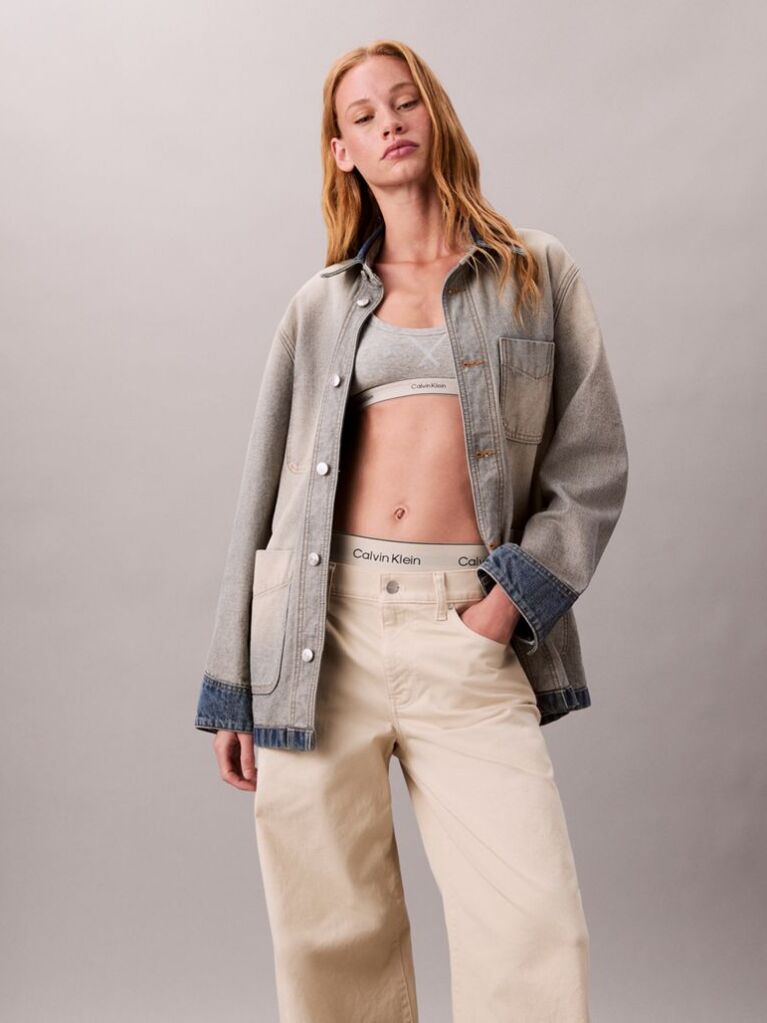 Λευκό Παντελόνι Σε Πολύ Φαρδιά Γραμμή Από Twill  Γυναίκα