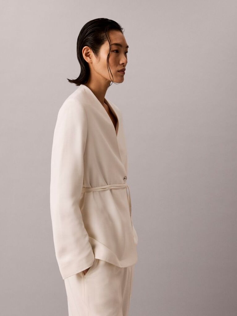 White Textured Shine Blazer  Women