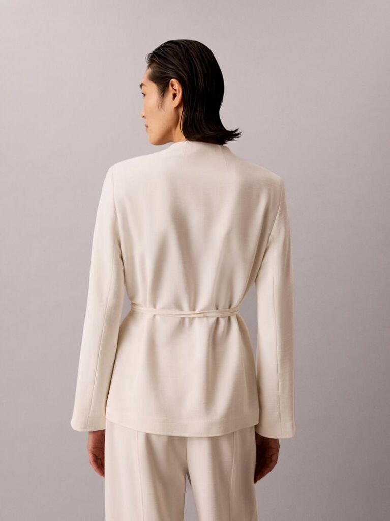 White Textured Shine Blazer  Women