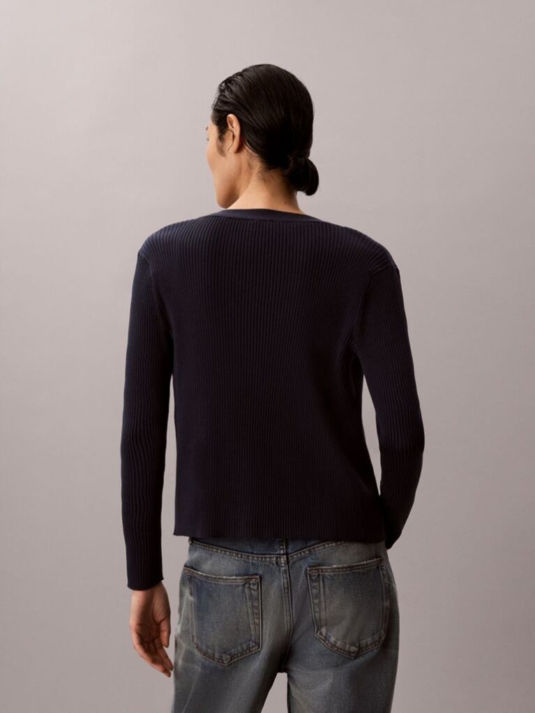 Blue Long Sleeve Cardigan With Ribbed Tank Top Set  Women