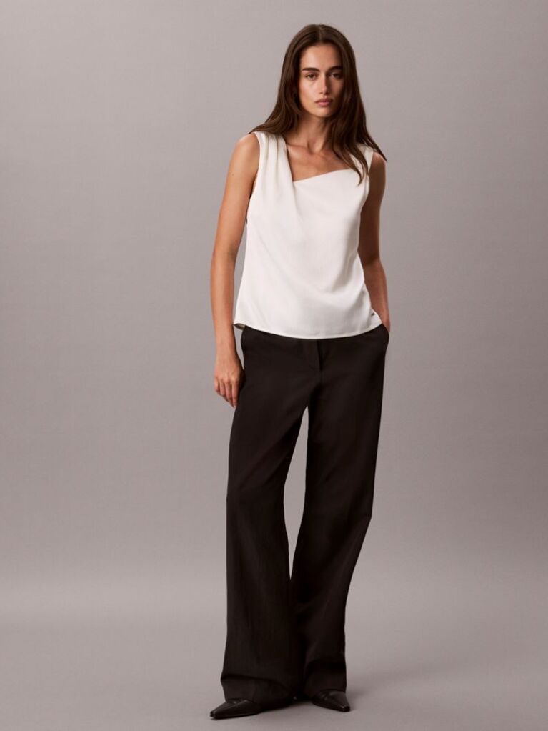 White Hammered Satin Twist Top  Women
