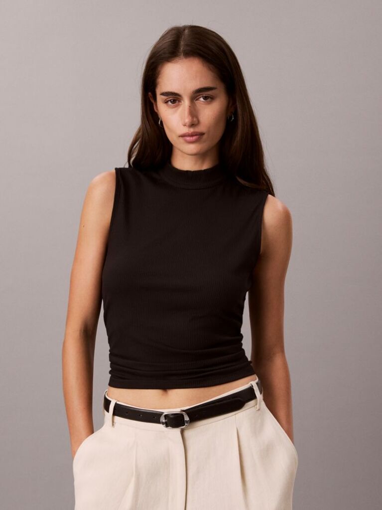 Black Slim Ribbed Sleeveless Top  Women