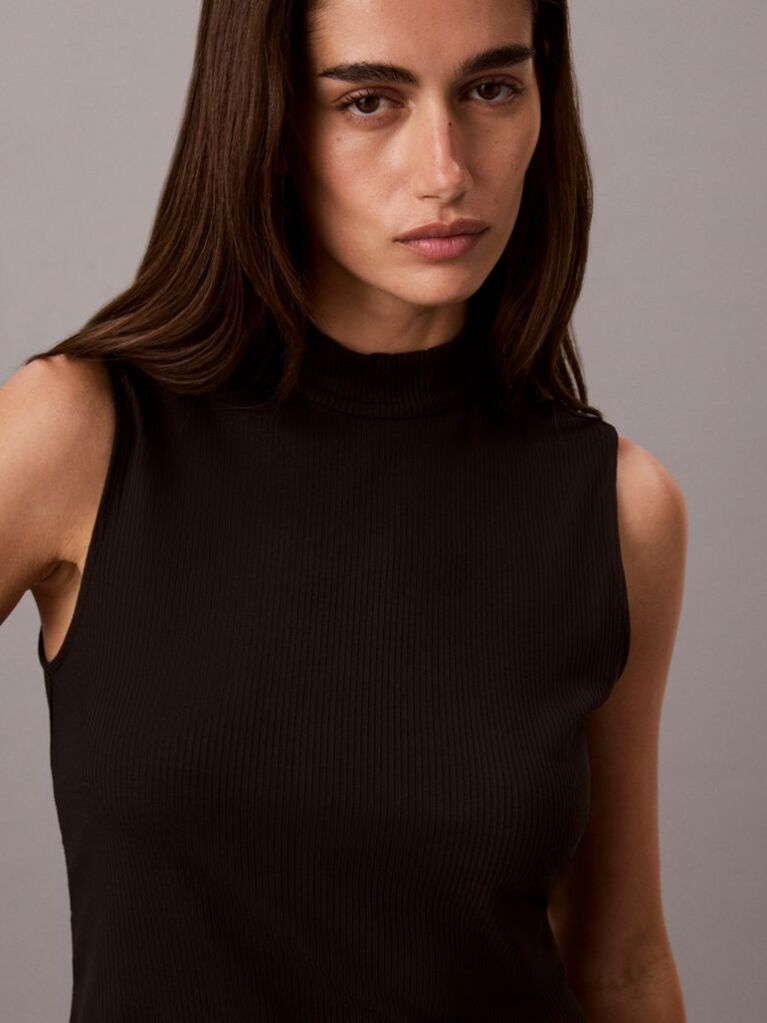 Black Slim Ribbed Sleeveless Top  Women