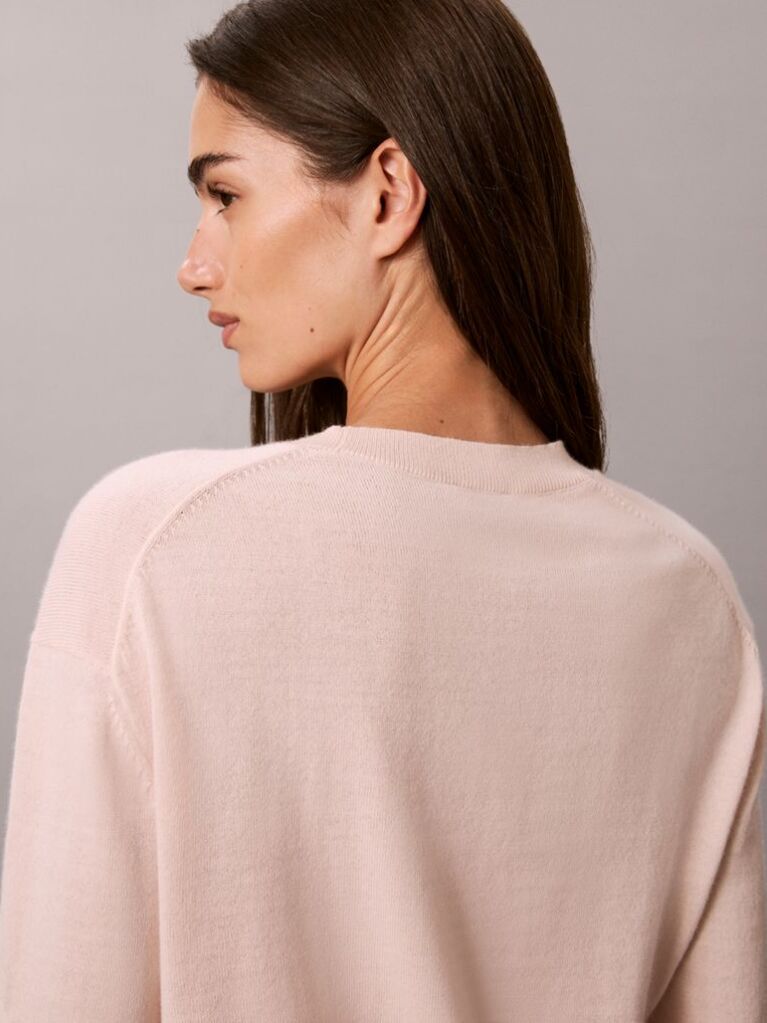 Pink Merino Wool Blend Crew Neck Jumper  Women