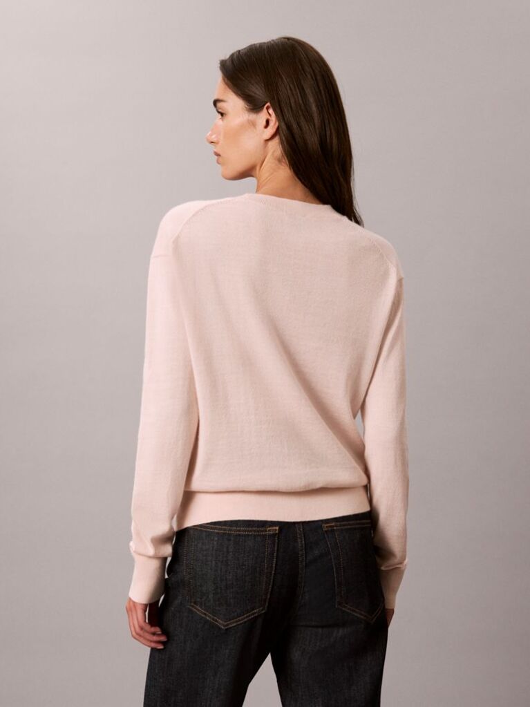Pink Merino Wool Blend Crew Neck Jumper  Women